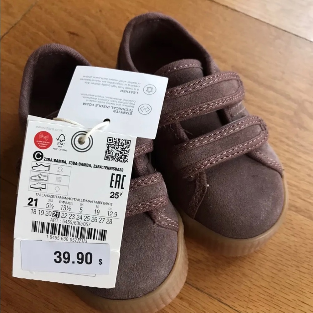 ZARA Boys Girls Mauve Leather Sneakers Shoes NWT sz 21 US 5.5